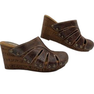 Sbicca Brown Leather Wedge Sandals - Size 38/7.5